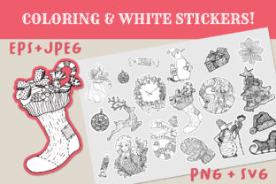 Christmas Coloring White Stickers Pack for Graphics and DIY