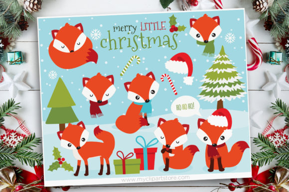 Christmas Red Fox Clipart for Festive Branding