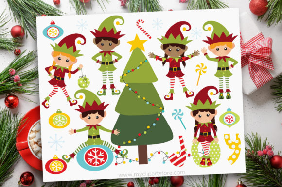 Christmas Santa Elves Clipart for Handmade Graphics