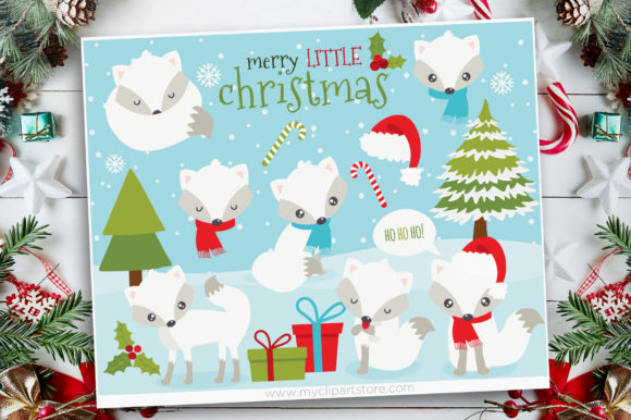 Christmas White Fox Clipart: A Festive Graphic for Handmade Creations