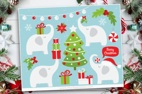 White Christmas Elephant Clipart: A Charming Graphics Asset